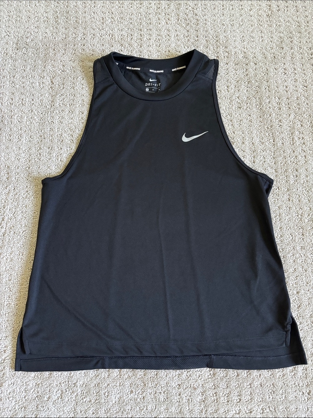 Nike Running Dri-FIT Black Tank with Silver Swoosh Women’s Size Medium